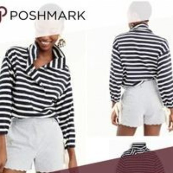 J.Crew Striped Snap Neck Knit Popover Top - Picture 3 of 7